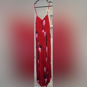 Free People Red Floral Maxi Skirt